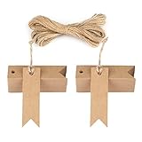 jijAcraft Geschenkanhänger Kraftpapier Kleine Etiketten 7 x 2 cm, 100 Stück und Juteschnur, für Handwerk, Hochzeit, Weihnachten, Geschenkverpackung (Braun)