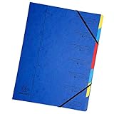 Exacompta 54072E Premium Ordnungsmappe geheftet. Aus extra starkem Colorspan-Karton DIN A4 7 vollfarbige bunte Fächer und 2 Gummizüge mit Organisationsdruck Ringmappe Register-Mappe blau