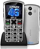 artfone 4G Seniorenhandy Ohne Vertrag丨Rentner Handy große Tasten丨1800mAh Akku Handy für Senioren Dual Nano SIM丨2.4 Zoll Farbdisplay丨SOS-Taste丨Ladestation丨die Zeitansagefunktion丨Bluetooth - Silbrig