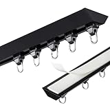 Selbstklebende Vorhangschiene, ohne Bohren, Deckenhalterung für Fenster und Schränke, modernes nahtloses Gardinenstangen-Set, 3 m, Schwarz, einfache Installation, ideal für Schlafzimmer