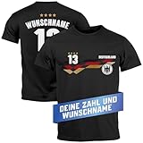 MoonWorks® Herren T-Shirt Trikot EM 2024 Deutschland Frontprint und Backprint personalisiert mit Name Fanshirt schwarz 4XL