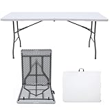 Jigerjs Tragbarer Klapptisch 6ft Klapptisch Camping Garten Party BBQ Abendessen Buffet Picknick, Weiß, 180 x 74 x 74 cm