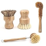 Pflanzliche Reinigungsbürste Set Bambus Küchenpeeling Pinsel Set Aus 4 Sauberes Tischgeschirr/Dose/Flaschen Pot Pot Fritting Pan Veg Küchenreinigung Pinsel Und Schwämme