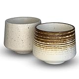 shizuro Tassen Set japanisch - 2 Stück a 190 ml - hochwertige Keramiktasse für Kaffee, Cappuccino und Tee - nachhaltige asiatische vintage Teetasse - Retro modernes Design (Braun Weiß)