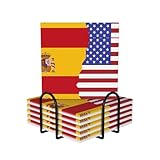 Quadratische Keramik-Untersetzer mit amerikanischer Spanien-Flagge, moderner Stil, für Couchtisch, Tischschutz und Heimdekoration, 6-teilig