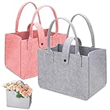 Filztasche Einkaufstasche, 2 Stück Faltbar Filztaschen Shopper, 30 * 20 * 18 cm Filz Tasche, Große Kapazität Filztasche, Filztaschen Shopper für Einkaufen, Picknick, Aufbewahrung (Schwarz Grau)