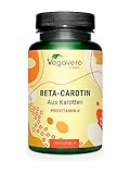 Beta Carotin Kapseln | 100% natürlich aus Karotten Extrakt | Bräunungskapseln - Zellschutz - Augen* | Deutsche Produktion Vegavero® | Laborgeprüft | Vegan - Ohne Zusätze | 180 Kapseln