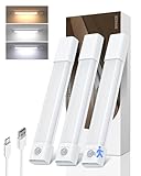 EZVALO Schrankbeleuchtung 20CM, 30 LED Schrankleuchte Led mit Bewegungsmelder, Unterbauleuchte Küche LED mit 3 Farbtemperaturen Dimmbar Wiederaufladbar für Kleiderschrank, Küche, Treppe (3 Stück)