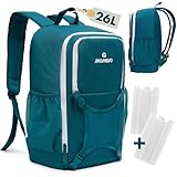 MOMEVO - wasserabweisender 26L Kühlrucksack mit 2 Kühlpacks - Kühlt bis zu 8h - mit praktischer Aufteilung ideal für Strandtage, Picknick, Wandern, Camping und alltägliche Einkäufe - Petrolfarben