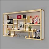 Goldenes Barregal zur Wandmontage mit LED-Lichtern, schwimmender Weinflaschenhalter für Zuhause, Bar, Küche und Restaurant, Display (Größe: 120 x 80 x 20 cm)