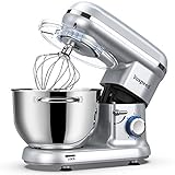 Küchenmaschine Knetmaschine zum Backen, Vospeed 1500W 10 Geschwindigkeit Elektrischer Küchenmixer mit 6QT Schüssel, Rührbesen, Haken, Schneebesen, Eiertrenner (Silber)