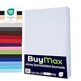 Buymax Spannbettlaken 90x200cm Baumwolle 100% Spannbetttuch Bettlaken Jersey, Matratzenhöhe bis 25 cm, Farbe Weiß