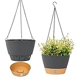 QCQHDU 2-Pack Hängende Pflanzgefäße Set,20.3 cm Indoor Outdoor Hängende Pflanzgefäße Korb,Hängende Blumentopf mit Drainage Loch mit 3 Haken für Garten Zuhause (Grau)