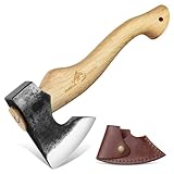 Purple Dragon Beil Axt Outdoor mit Scheide, 30 cm Handbeil Klein mit Holzgriff Camping Axt Scharfe Bushcraft Axt Survival, Wikinger Axt zum Schenken