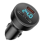 80W USB C Auto Ladegerät, Dual PD+QC3.0 USB Zigarettenanzünder Adapter Schnellladegerät, 3-Port mit LED Voltmeter DC12-24V, kompatibel mit iPhone, Android, Samsung, Tablet und Allen Smartphones