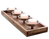 Mango Advents Kerzenhalter - 47 x 15 x 7 cm - Massiv Holz Kerzenständer mit Aluminium Haltern