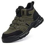 R-Win Sicherheitsschuh für Herren und Damen, leichte Stahlkappen, Turnschuhe, wasserabweisend, Knopfverschluss, dämpfend, pannensicher, Arbeitsstiefel mit Drehschnalle, Schnürsenkel
