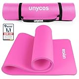 unycos - Gymnastikmatte - Yogamatte Rutschfest【183x60 cm】NBR 15 mm Dicke | Inkl. Tragegurt und E-Book mit Übunge, Sportmatte Ungiftig für Fitness, Pilates & Gym, Home Sport (Dunkelrosa)