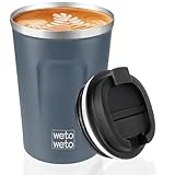 WETOWETO 380ml wiederverwendbare Kaffeetasse, Edelstahl Kaffeebecher,Kaffee-Reisebecher mit Deckel, auslaufsicherer Thermobecher, doppelwandiger isolierter Becher, tragbarer Becher (blau)