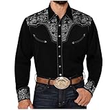Mymyguoe Cowboyhemd Herren Western Shirts Cowboy Kostüm Reverskragen Einreiher Freizeithemd Herrenhemden Westernhemden Herren Western Cowboy Hemd Langarm Snap Stickerei Hemden Men's Western Shirt
