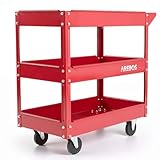 Arebos Werkstatt-Rollwagen | Montagewagen mit 3 Ablagefächern | bis 120 kg belastbar | robuster Werkzeugwagen aus Stahl | Mobile Transporthilfe mit 2 Lenkrollen | für Werkstatt, Garage & Hobbyraum