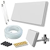 netshop 25 Set: SELFSAT H30D2+ Flachantenne Twin + 20m Kabel + Fensterhalterung + 2 Fensterdurchführung + 8 F-Stecker + 4 Wetterschutztüllen (Full HD 4K UHD Sat Anlage für 2 Teilnehmer)