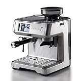 Ariete 1312, Kaffeemaschine mit Digitalanzeige, Integrierte Kaffeemühle, Kompatibel mit Kaffeepulver und ESE-Pads, 15 bar Maximum, 1 oder 2 Tassen-Filter, Cappuccino-Düse, 1600W, Silber