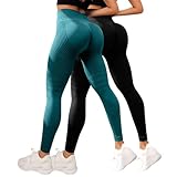 2er Pack Anti-Cellulite Kompressionsleggings Damen High Waist Push Up Sportleggins Nahtlos Blickdicht Sport Leggings mit Bauchkontrolle für Yoga Fitness Alltag Schwarz-24