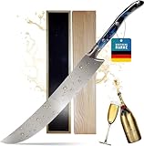 Champagnersäbel – Edelstahl Säbel für Sommelier mit Holzgriff 42cm - Kellnermesser Profi für Hochzeit & Party, Laguiole Messer für Champagner, inklusive edler Geschenkbox (Blauer Griff)