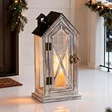 NUPTIO Laterne Holz Vintage Kerzenlaterne: 26cm Laternen für Draußen Holzlaterne Innen Deko Haus Windlicht Rustikale Metall Outdoor Wetterfest Balkon Haustür Weihnachten Hochzeit