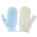 2 Stück Peelinghandschuh, Exfoliating Gloves, Massagehandschuh Gesichtspllegehandschuh,Peelinghandschuh Körper, handschuh für Körper und Gesich (Weiß Blau)