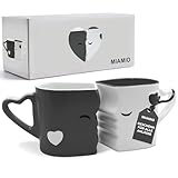 MIAMIO - Kaffeetassen/Küssende Tassen Set Geschenke für Frauen/Geschenke für Männer/Freund/Freundin Hochzeitsgeschenke für brautpaar/Weihnachten aus Keramik (Grau)