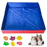 Hundepool Katzenpool Mit 6 Fischen Spielzeug, 50x50x10cm Hundebadewanne Faltbare Mini Hunde Pool Aus PVC, Planschbecken Hund, Schwimmbecken Für Kleine Hunde Katzen Haustiere (Rot)