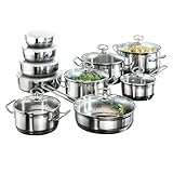 Karcher Topfset Jasmin 20-teilig | Edelstahl Kochtopf Set Induktion inkl. Glasdeckel | Töpfe & Pfanne spülmaschinenfest & backofenfest | Kochgeschirr für alle Herdarten mit Edelstahlschüsseln