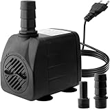 10W Mini Tauchwasserpumpe 600L/H, ultraleise Springbrunnenpumpe kleine, 1,2M hohe Förderhöhe mit 1,4M Netzkabel und 2 Düsen für Aquarien, Fischtanks, Teiche, Statuen, Hydrokulturen