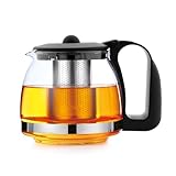 T24 Teekanne aus Glas mit Siebaufsatz Hitzebeständig herausnehmbaren Edelstahl Filter Sieb, Glasteekanne mit Teesieb & Überhitzungsschutz, Ideal zur Zubereitung von Losen Tees, Teapot (1250ml)