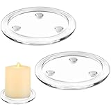 Glas-Runde Kerzenteller Untersetzer, 2 Stück 10 cm/4 Zoll Transparent Kerzenständer aus Glas, für Hochzeiten, Partys, Kerzen, Küche, Esszimmer