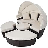VONLUCE 5-teilige Sonneninsel Outdoor mit Faltbarem Sonnendach Sonnenliege Rattanmöbel inkl. Kissen und Auflagen Gartenliege Polyrattan-Lounge Sunbed Gartenmuschel Gartenmöbel
