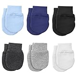 6 Paar Babyhandschuhe Baumwolle Fäustlinge Anti-Grab Fäustlinge für 0-6 Monate Baby Jungen und Mädchen(Blau, Marineblau, Schwarz, Grau, Dunkelgrau, Weiß)
