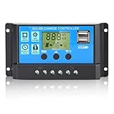 Anern 30A Solar Laderegler 12V/24V Solar Ladegerät Controller Solarpanel Batterie Intelligente Solarregler PWM mit 5V Dual USB Port LCD Anzeige