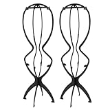 OYUUJII Perückenständer,2 Stück Perückenkopf Tragbare Falten Plastik Perückenhalter Einstellbar Perrückenkopfhalter Perücken Ausstellungswerkzeug Zubehör zum Ausstellen,Trocknen (Schwarz)