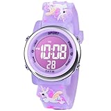 Vicloon Kinderuhr Digital, Kinder Armbanduhr, Kinderuhr Mädchen Led 3ATM Wasserdicht, Einhorn Kinderuhr mit Wecker Datum Stoppuhr Lichter, für 3-10 Jahre Jungen Mädchen(Helles Lila)