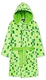 Minecraft Bademantel Kinder Jungen Weicher Fleece Morgenmantel mit Kapuze Badeponcho Creeper Gamer Geschenke für Jungs (11-12 Jahre, Grün)