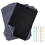 MXTIMWAN 100 Blatt Pauspapier A4 Abpauspapier Kohlepapier Durchschlagpapier Pausch Papier Transferpapier Graphitpapier Durchschreibepapier Schwarz für Papier Tattoo Holz mit 5 Pcs Prägestift