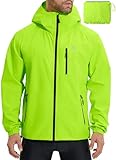 BALEAF Herren Fahrradjacke Regenjacke Wasserdicht Windbreaker mit Kapuze 10000mm H2O Wasserdicht Laufjacke Atmungsaktiv Wanderjacke Reflektierend Grün XL