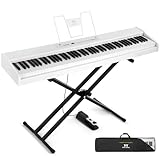 MUSTAR E Piano Digital 88 Tasten, Keyboard mit halbgewichteten & Bluetooth, Portable Set mit Sustain Pedal, Keyboardständer und Tragetasche, Weiß