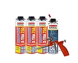 Soudal Kombi Set 3 x Soudafoam B2 X-TRA750 500ml Pistolenschaum Verfüllung Bauanschlussfugen inkl. Reiniger + Schaumpistole Compact