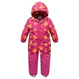 linboo Unisex Kinder Einteiliger Schneeanzüge/Skioverall mit Kapuze Wasserdicht Schneeoverall Verdickte Warm Outdoor Skianzüge Snowboard für Jungen Mädchen, Stern Rot, 110-116