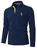 KUNJLELP Poloshirt Herren Langarm, T Shirts Männer, Hemd Herren Giraffe Stickerei T-Shirt Golf Sports Polo,Blau,XL