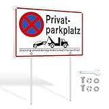 SINMAO Privatparkplatz Schild mit Pfosten Halterung Alu 30x20cm (A4) Parkverbotsschild Privatparkplatz mit Befestigung 30cm Abnehmbar